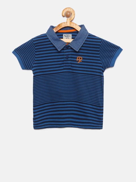 

Pepe Jeans Boys Blue Striped Polo Collar T-shirt
