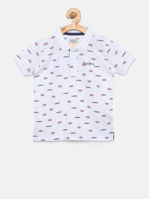 

Pepe Jeans Boys White Printed Polo Collar T-shirt