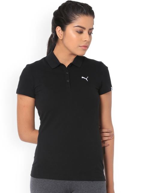 

Puma Women Black Solid Polo Collar T-shirt