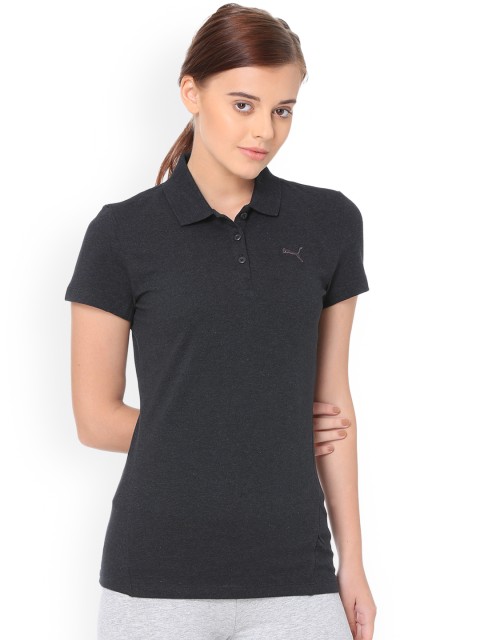 

Puma Women Charcoal Solid Polo Collar T-shirt