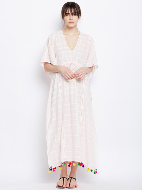 

Oxolloxo Cream-Coloured Self-Design Cover-Up Dress S18029WBW002, Beige