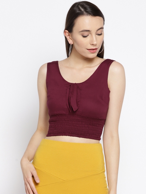 

Sera Women Burgundy Solid Crop Fitted Top