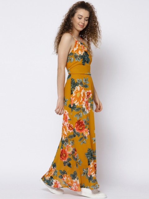 

Sera Women Mustard Brown Printed Maxi Dress