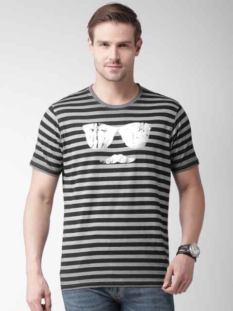 

Garcon Men Grey & Black Striped Round Neck T-shirt