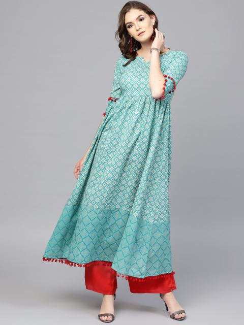 

GERUA Women Blue & Off-White Printed A-Line Kurta