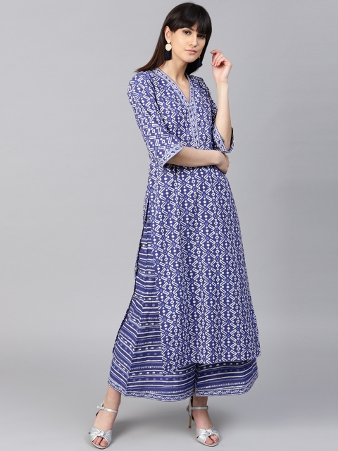 

GERUA Women Blue & White Printed Kurta with Palazzos
