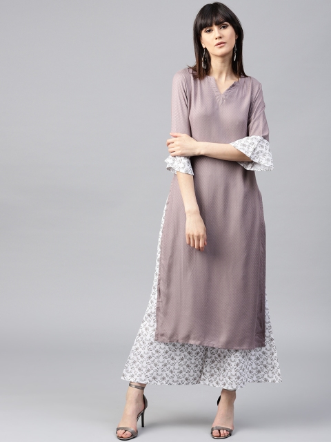 

GERUA Women Grey & Off-White Self-Design Kurta with Palazzos