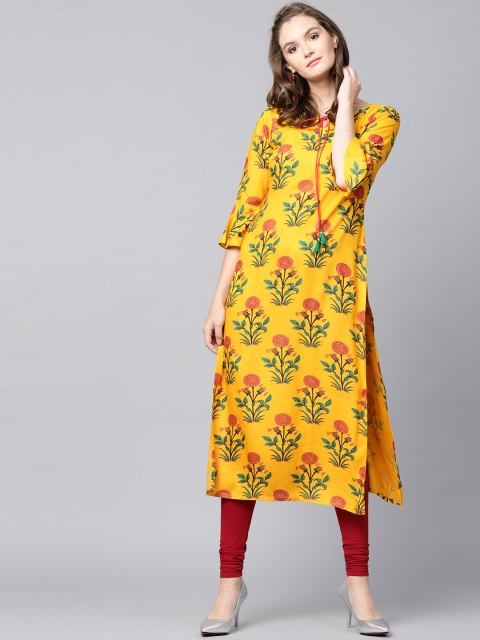 

GERUA Women Yellow Printed Straight Kurta