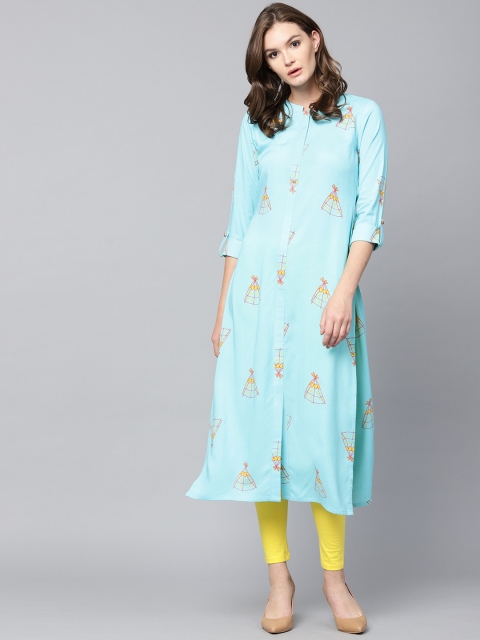 

GERUA Women Blue Printed Straight Kurta