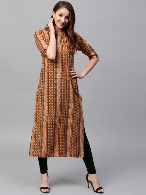 

GERUA Women Beige & Brown Striped Straight Kurta