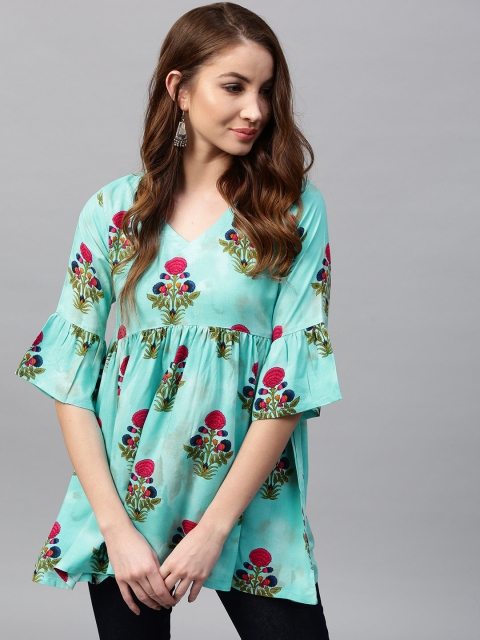 

GERUA Blue & Pink Printed Empire A-Line Kurti