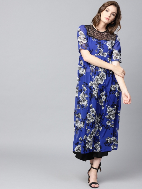 

GERUA Women Blue & Black Printed A-Line Kurta