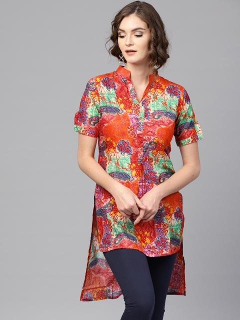 

GERUA Women Multicoloured Printed High-Low Straight Kurta, Multi