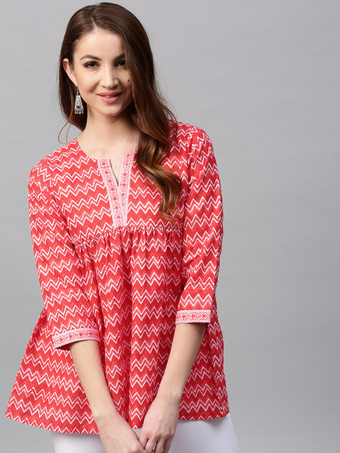 

GERUA Red & White Printed Empire A-Line Kurti