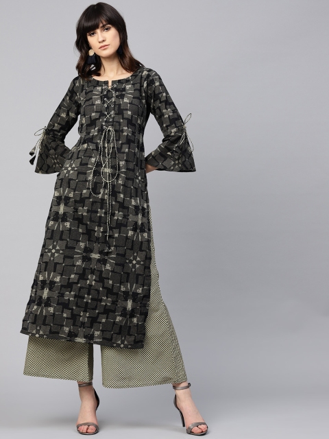 

GERUA Women Black & Beige Printed Kurta with Palazzos