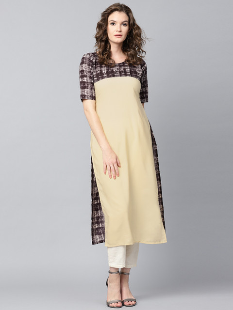 

GERUA Women Beige & Coffee Brown Printed Straight Kurta