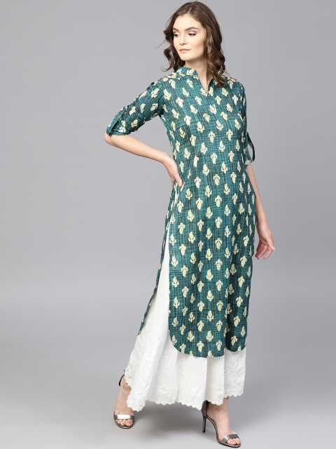 

GERUA Women Green & Beige Printed Straight Kurta