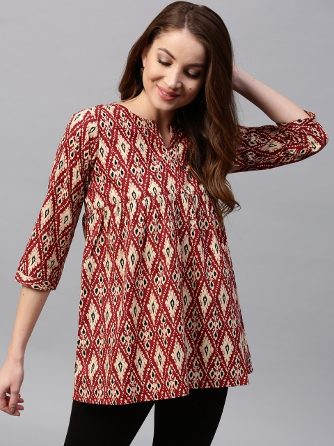 

GERUA Maroon & Beige Printed A-Line Pure Cotton Kurti