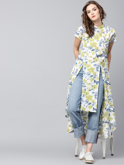 

GERUA Women Off-White & Blue Printed A-Line Kurta