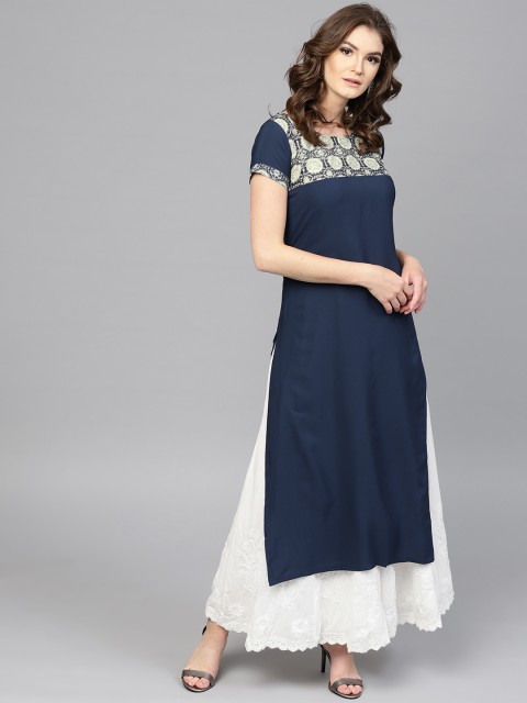 

GERUA Women Blue Yoke Design Straight Kurta
