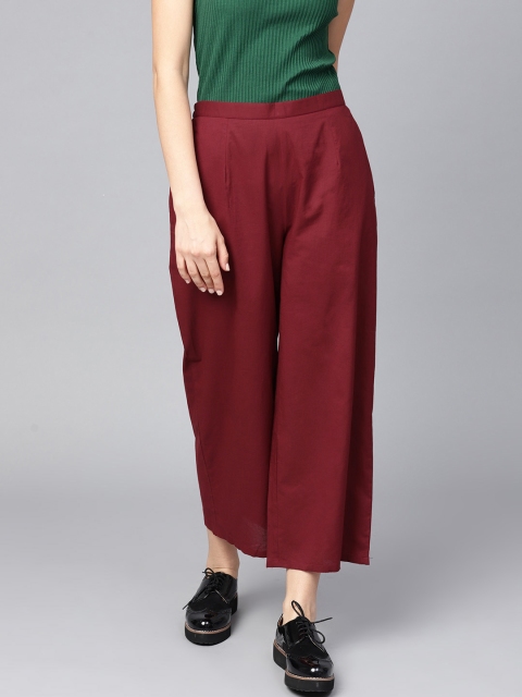 

GERUA Women Burgundy Solid Cropped Straight Palazzos