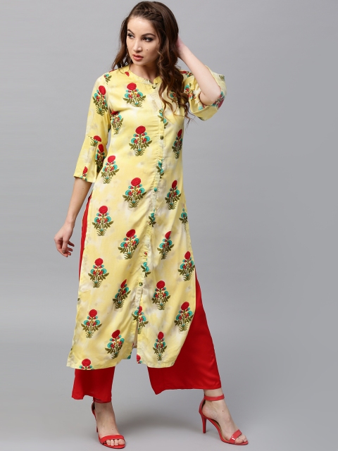 

GERUA Women Yellow & Red Printed Straight Kurta