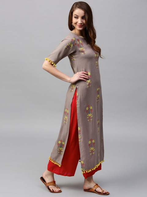 

GERUA Women Taupe Printed Straight Kurta