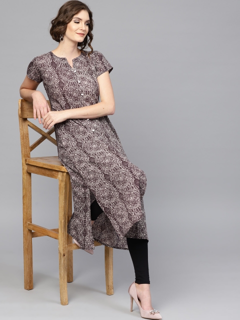 

GERUA Women Coffee Brown & Beige Printed Straight Kurta