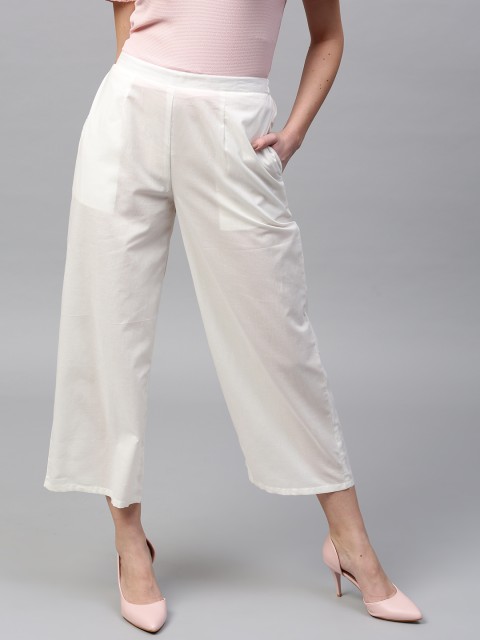 

GERUA Women White Solid Wide Leg Palazzos