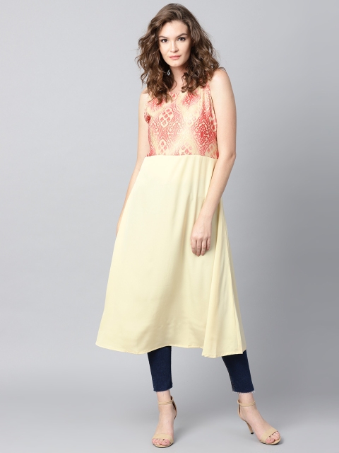 

GERUA Women Beige & Pink Yoke Design A-Line Kurta