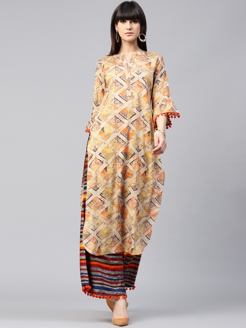

GERUA Women Beige & Grey Printed Kurta with Palazzos