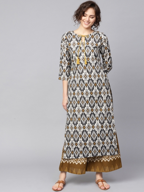 

GERUA Women White & Grey Printed Kurta with Palazzos