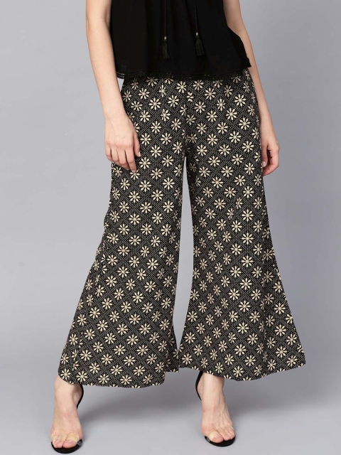 

GERUA Women Black & Beige Printed Wide Leg Palazzos