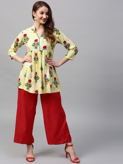 

GERUA Yellow & Red Printed A-Line Kurti
