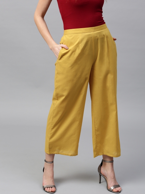 

GERUA Women Mustard Yellow Solid Wide Leg Palazzos