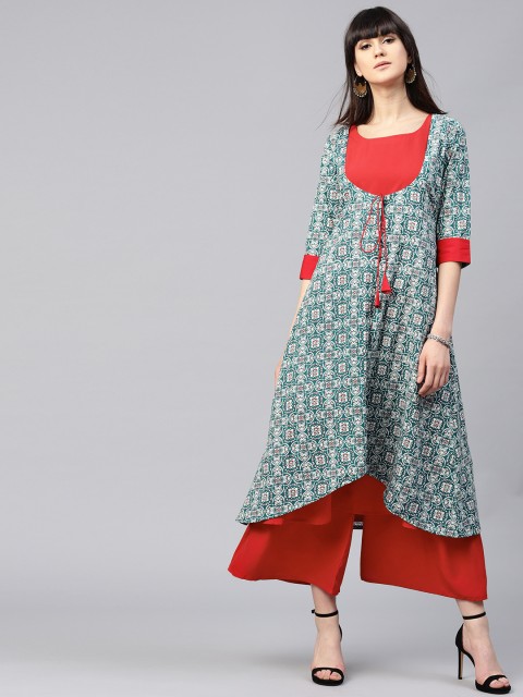 

GERUA Women Teal Blue & Red Kurta with Palazzos