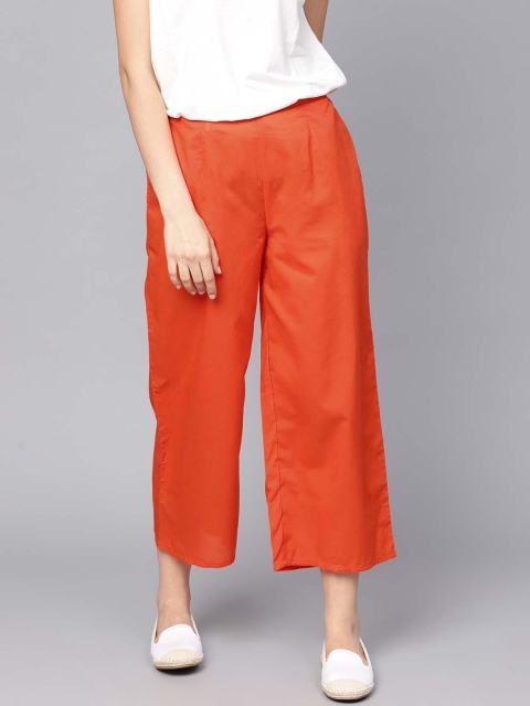 

GERUA Women Orange Solid Cropped Straight Palazzos