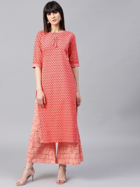 

GERUA Women Coral Pink Printed Kurta with Palazzos