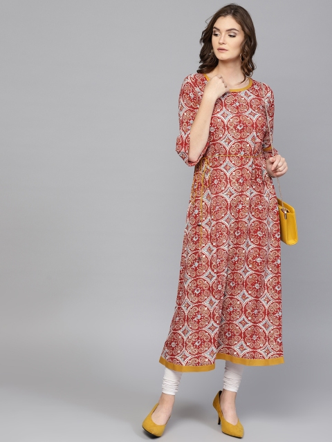 

GERUA Women Rust Red & White Printed A-Line Kurta