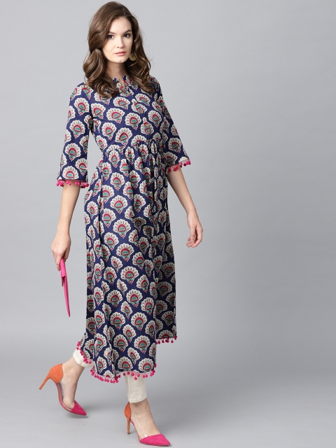 

GERUA Women Navy Blue Printed A-Line Kurta