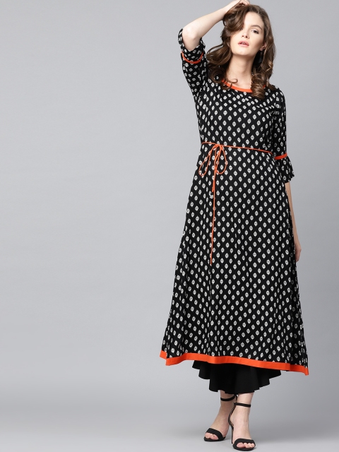 

GERUA Women Black & White Printed A-Line Kurta