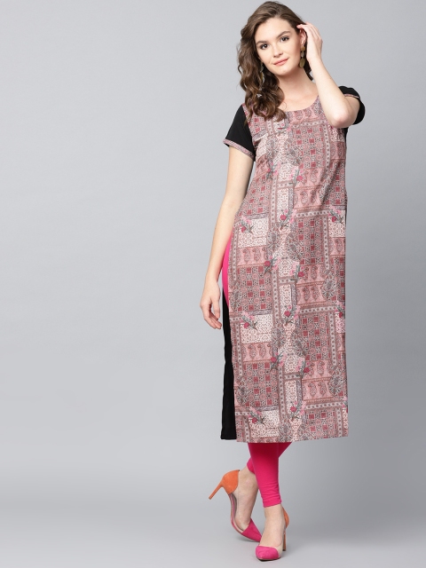 

GERUA Women Pink & Black Printed Straight Kurta