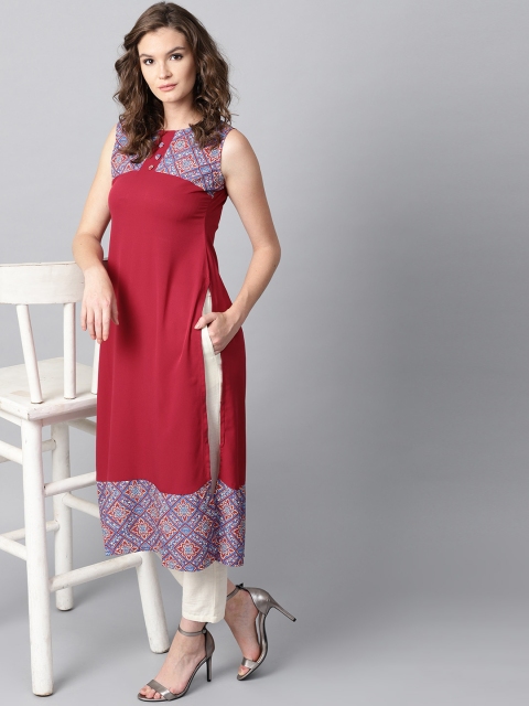 

GERUA Women Maroon Solid Straight Kurta