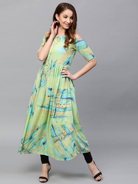 

GERUA Women Green & Blue Printed A-Line Kurta