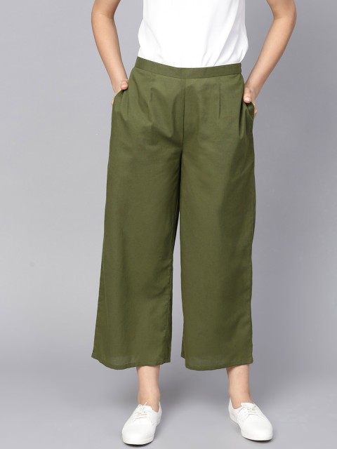 

GERUA Women Olive Green Solid Cropped Straight Palazzos