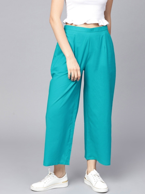 

GERUA Women Turquoise Blue Solid Cropped Straight Palazzos