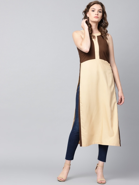 

GERUA Women Beige & Brown Colourblocked Straight Kurta
