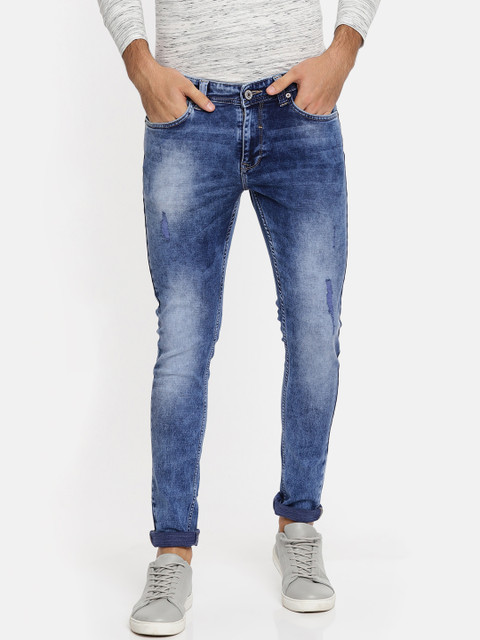 

SPYKAR Men Blue Super Skinny Fit Mid-Rise Mildly Distressed Stretchable Jeans