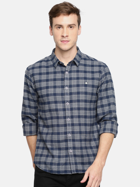 

SPYKAR Men Navy Blue & Grey Checked Casual Shirt