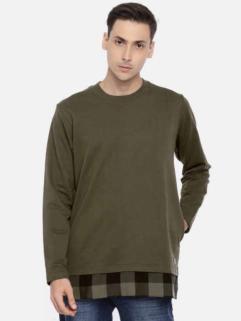 

Roadster Men Olive Green Solid Sweatshirt